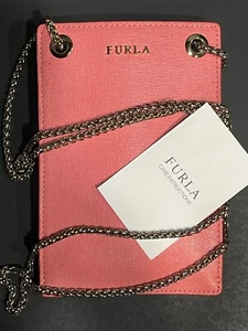 Furla Pink Leather Crossbody phone Holder Purse Gold Chain Purse - Picture 1 of 9
