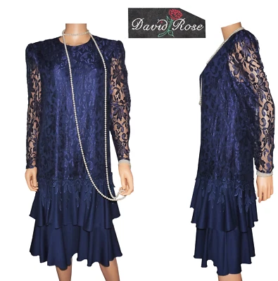 Vestido Vintage Vacaciones Encaje Cintura Caída Aleta Talla 14 DAVID ROSE Foto 1 de 4