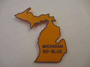 Vintage Michigan Go Blue Yellow State Shape Large Lapel Pin Pinback Brooch - Picture 1 of 3