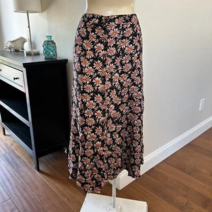 Vintage Clio Floral Button Front Midi Skirt Grandma Cottagecore Sz M Black Pink - Picture 1 of 8