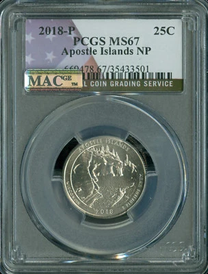 2018 P APOSTLE ISLAND FLAG QUARTER PCGS MS67 PQ 2ND FINEST MAC SPOTLESS .  - Image 1 of 2