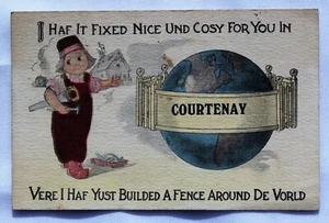 Vintage Postcard; Comic; Dutch Boy Building Fence; Courtney, North Dakota - Imagen 1 de 2