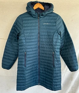 Eddie Bauer Down EB650 Quilted Hooded Full Zip Puffer Parka Jacket Teal Womens S - Picture 1 of 12