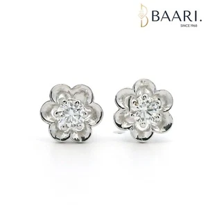 Pendiente de diamantes de 0,26 quilates de oro blanco de 18 quilates genuino redondo diseño de flores pasador de diamantes - Imagen 1 de 3