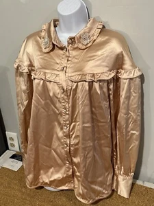 Dream By Sister Jane Ruffle Pearl Button Blouse Size Large New Retail $195 - Picture 1 of 4