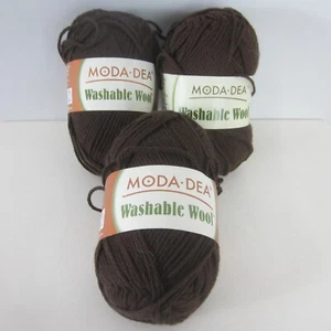 Lot 3 100 g skeins Moda Dea Coffee Brown Aran 100% Washable Wool 166 yds / skein - Picture 1 of 5