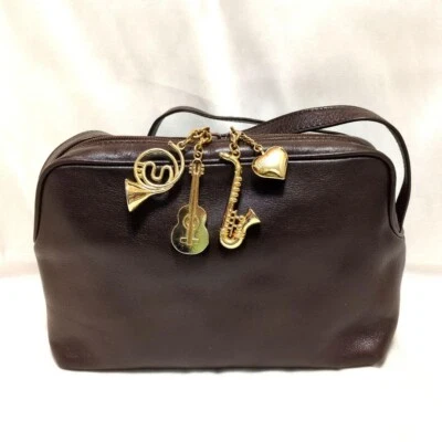 MOSCHINO Rare Shoulder Bag Logo Leather Brown JAPAN USED - Image 1 of 4