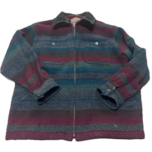 Vintage Woolrich Blanket Jacket Mens XL Stripe Wool Chore Coat Made USA 90s - Picture 1 of 16