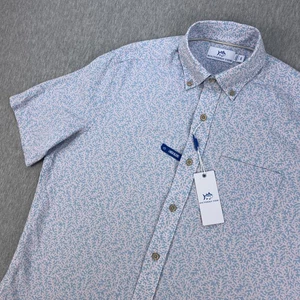 Camicia Southern Tide Coral Life uomo S blu lino misto rayon manica corta NUOVA - Foto 1 di 13