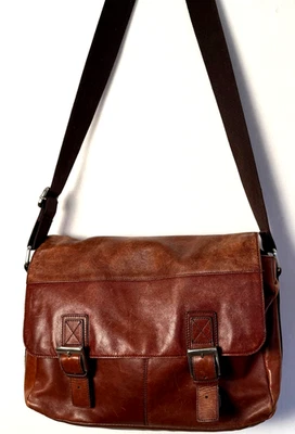 Bolso bandolera grande de cuero envejecido fósil para computadora Foto 1 de 4