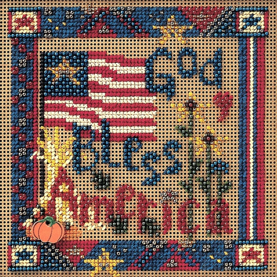 God Bless America Cross Stitch Kit Mill Hill 2002 Buttons & Beads Autumn MHCB185