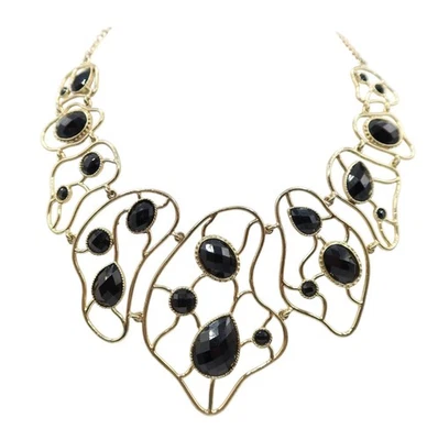 Collar Babero AMRITA SINGH Sag Harbor Tono Dorado Calado Negro Lucita Declaración Foto 1 de 4