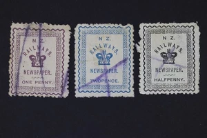 N.Z. RAILWAYS NEWSPAPER HALFPENNY STAMP SET OF 3 CANCELED - Picture 1 of 2
