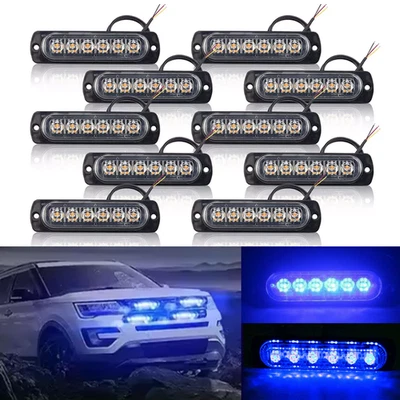 6LED Blau Frontblitzer Blitzlicht Warnleuchte Strobe Licht Auto KFZ LKW 12V 24V - Bild 1 von 4
