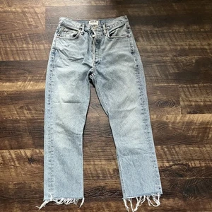 Jeans denim Agolde Riley vita alta taglio dritto bottoni leggeri taglio mosca taglia 28 - Foto 1 di 12