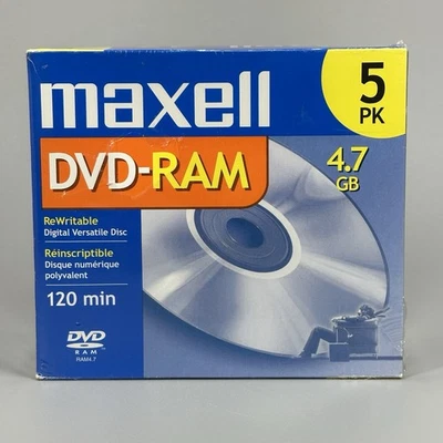 Maxell DVD-RAM Data-Video Disc Rewritable 4.7GB 2 Hours 5 Pack - New - Image 1 of 4