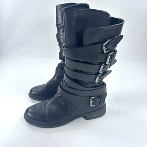 Vintage Report Motorcycle Buckle Mid-calf Combat Boots Womens Black RARE Size 8 - Picture 1 of 11