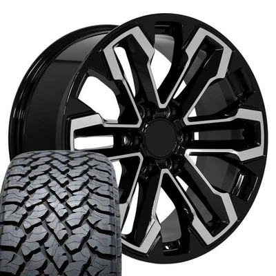 OE Wheels CV69 20x9 Black Wheels & 275/55R20 AT Tires Set 6x139.7 - Image 1 of 4