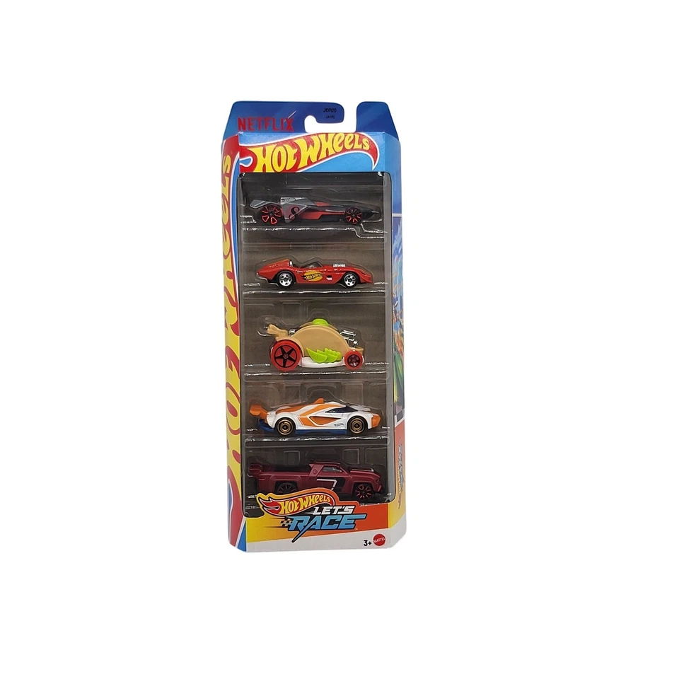 Paquete de 5 autos fundidos a presión Hot Wheels Let's Race serie Netflix vehículos de juguete Foto 1 de 3