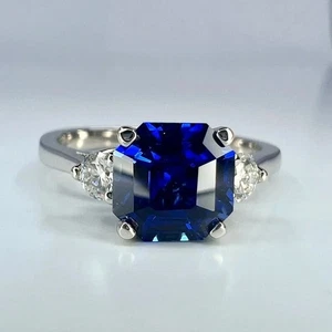 Asscher-Schliff 2,00 kt blauer Saphir Lab Created Ehering 14 K Weißgold vergoldet - Bild 1 von 8