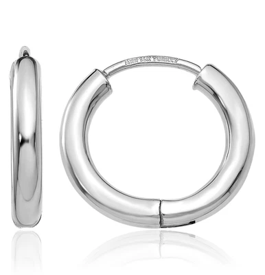 14K Solid White Gold Round Huggie Small Hoop Earrings - Image 1 of 4