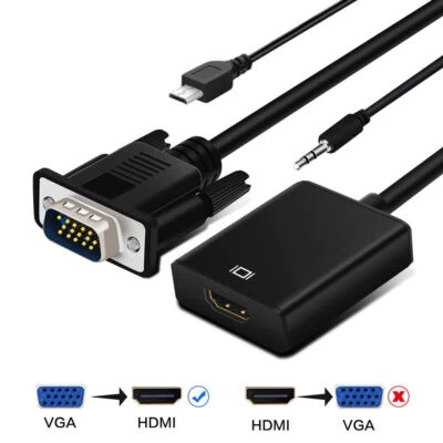 VGA Male to HDMI Female Converter Adapter 1080P Stereo Audio Output AO - Image 1 of 4