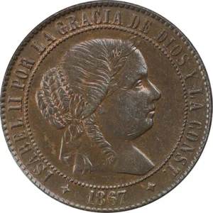 Spain 1867J-OM 2 1/2 centimos de escudo Queen Isabel II PCGS MS64BN - Picture 1 of 5