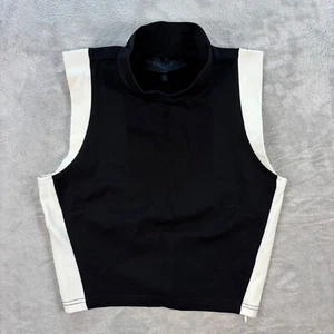 Kendall + Kylie Mock Neck Sleeveless Crop Top Color Block Black White S NWT - Picture 1 of 9