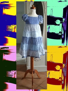 Kleid Patchwork Maxikleid Stufenkleid Größe 122 Mustermix gesmokte Passe Mädchen - Bild 1 von 5