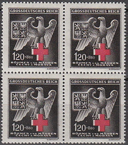 Stamp Germany Bohemia B&M Mi 132 Sc B21 Block 1943 WWII Reich Red Cross MNH Cover