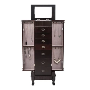 Jewelry Armoire w/7 Drawers and 2 Swing Doors 16 Necklace Hooks Jewelry Cabinet - Picture 1 of 11
