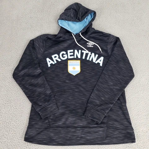 Argentina Sweater Mens LArge Gray Blue Hoodie Umbro Polyester Logo Pockets Cover