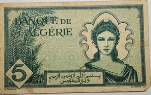 1942 Banque Del Algerie Cinq Francs World Paper Money - Picture 1 of 4