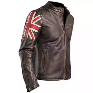 Mens Biker Vintage Motorcycle Distressed Brown Cafe Racer Leather Jacket - Picture 1 of 4