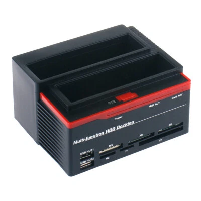 2.5''/3.5'' Dual-Bay SATA IDE HDD Docking Station Hard Drive Card Reader E0G9 - Image 1 of 4