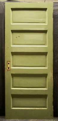 31"x79" Antique Vintage Old Exterior Interior SOLID Wood Wooden Door 5 Panels - Image 1 of 4