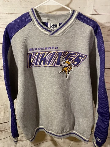 Vintage MN Vikings Sweater Pullover Lee Sport Men’s Large Grey Purple 90’s Retro Cover