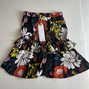 Marni Damen schwarz Blumen Rüschen Seidenmischung Satin ausgestellt Rock Größe 10 Neu mit Etikett - Bild 1 von 8