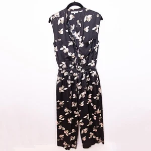Vince Sleeveless V Neck Pocket Front Satin Floral Flower Print Pattern Jumpsuit - Picture 1 of 4