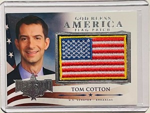 TOM COTTON 2020 LEAF DECISION GOD BLESS AMERICA FLAG PATCH CARD SENATOR ARKANSAS