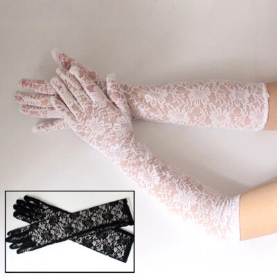 1Pair Sexy Spitzen Handschuhe Dünne Lange Braut Hochzeitsfeier Ellbogen Lang ↑ - Bild 1 von 4