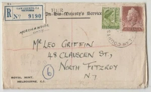 Stamps 1957 on Royal Mint Melbourne OHMS cover registered Law Courts, red seals - Picture 1 of 2
