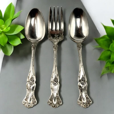 1847 ROGERS BROS A1 Vintage SILVERPLATE FLATWARE 2 SPOON Meat FORK Grape 3pc LOT - Image 1 of 4