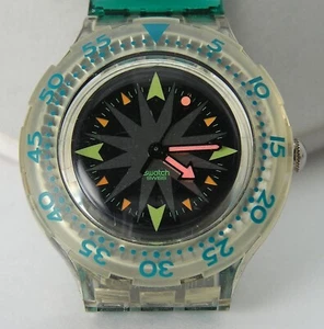Nice Used Swatch 1993 Mint Drops Scuba Dive Watch w/ Orig Stretch Band Works ! - Picture 1 of 9