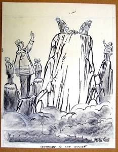 Arte de dibujos animados periódico político original Newton Pratt: De Gaulle, Adenauer, años 50 - Imagen 1 de 2
