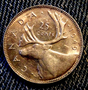 1949 CANADA silver quarter dollar twenty five 25 cents cent piece - Picture 1 of 3