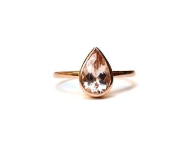 1.65 Ct Morganite Wedding Bezel Ring 14k Solid Rose Gold - Image 1 of 4