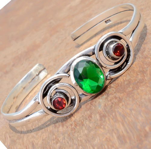 VALENTINO Bracciale in argento sterling 925 con pietra preziosa taglio diopside cromato e granato per festa