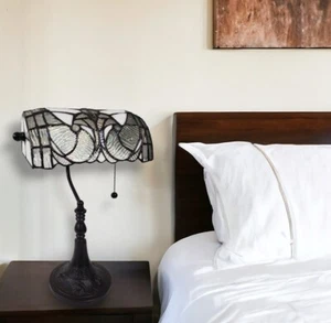 16" Dark Brown Table Lamp With White and Silver Shade - Picture 1 of 10