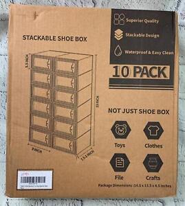 10 Pack XLarge Size Shoe Storage Boxes Clear Plastic Stackable Shoe
